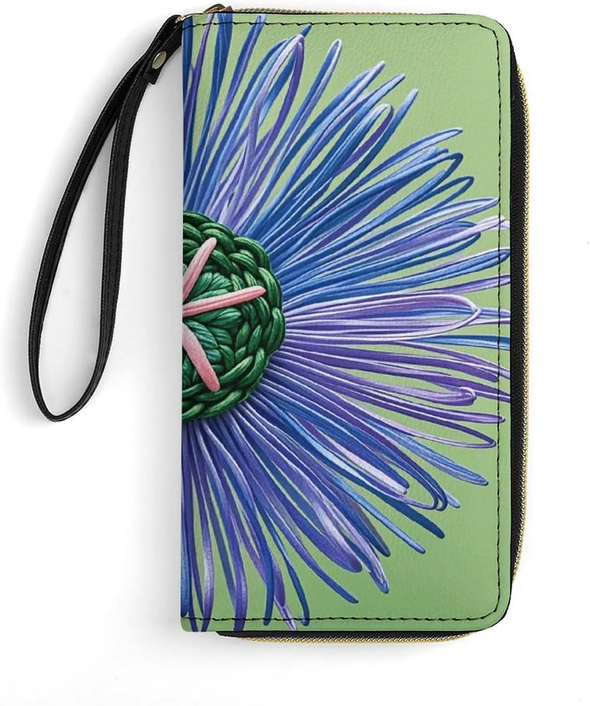 Small Leather Bag with Wristlet Modern Silk Threads Cloverleaf Filigree Printed Genuine Leather Wallet for Men And Women Exquisite And Personalized Portable Wallet