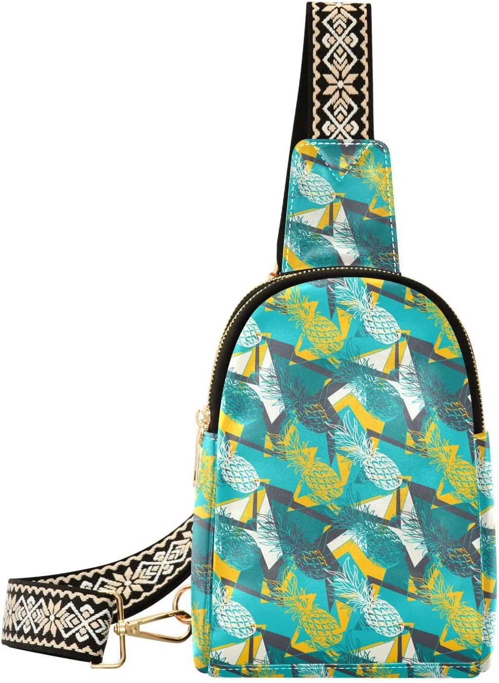 Small Sling Bag for Women Exotic Pineapples Leather Fanny Pack Crossbody Bag Seamless Modern Pattern Chest Bag Trendy Fashion Waist Packs for Outdoor Travel Sports Hiking