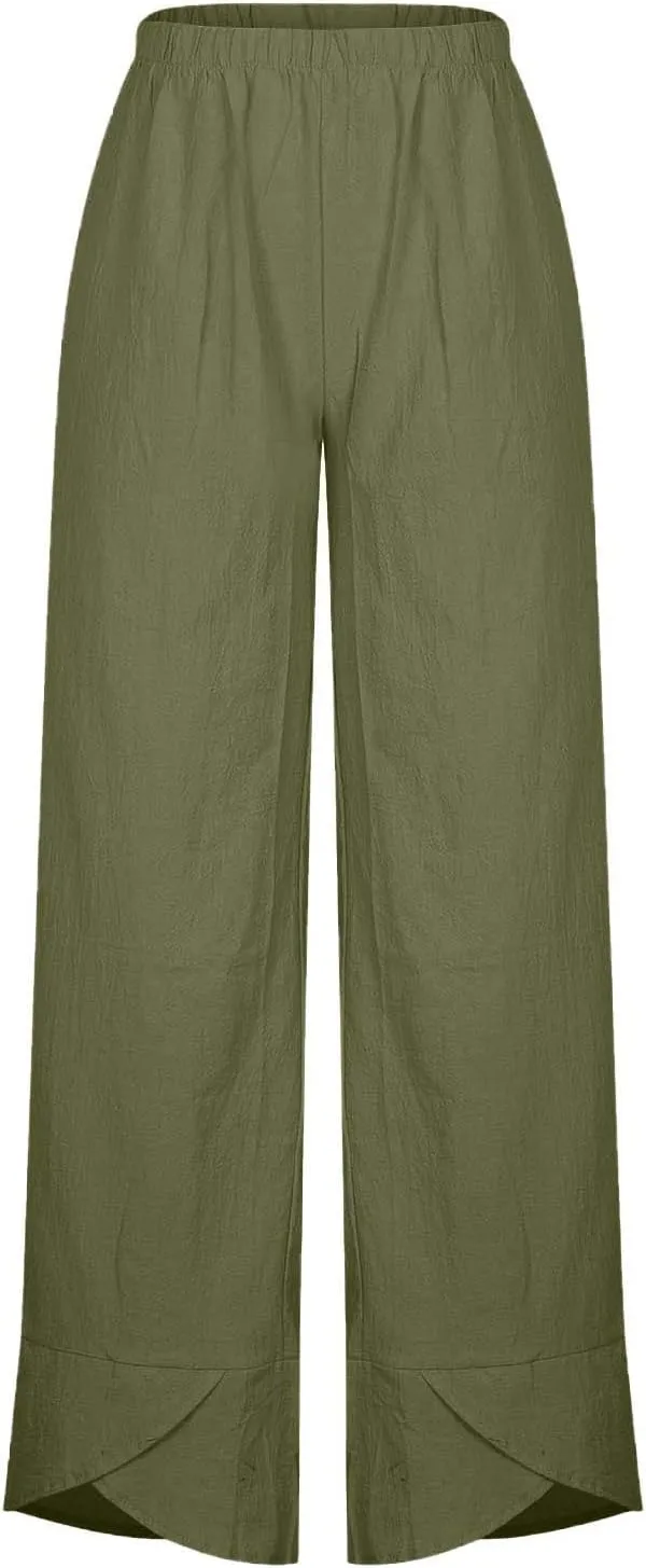 SMIDOW Capri Pants for Women Cotton Linen Wide Leg Capris Casual Summer Cropped Pants Beach Elastic Waist Baggy Crop Trousers