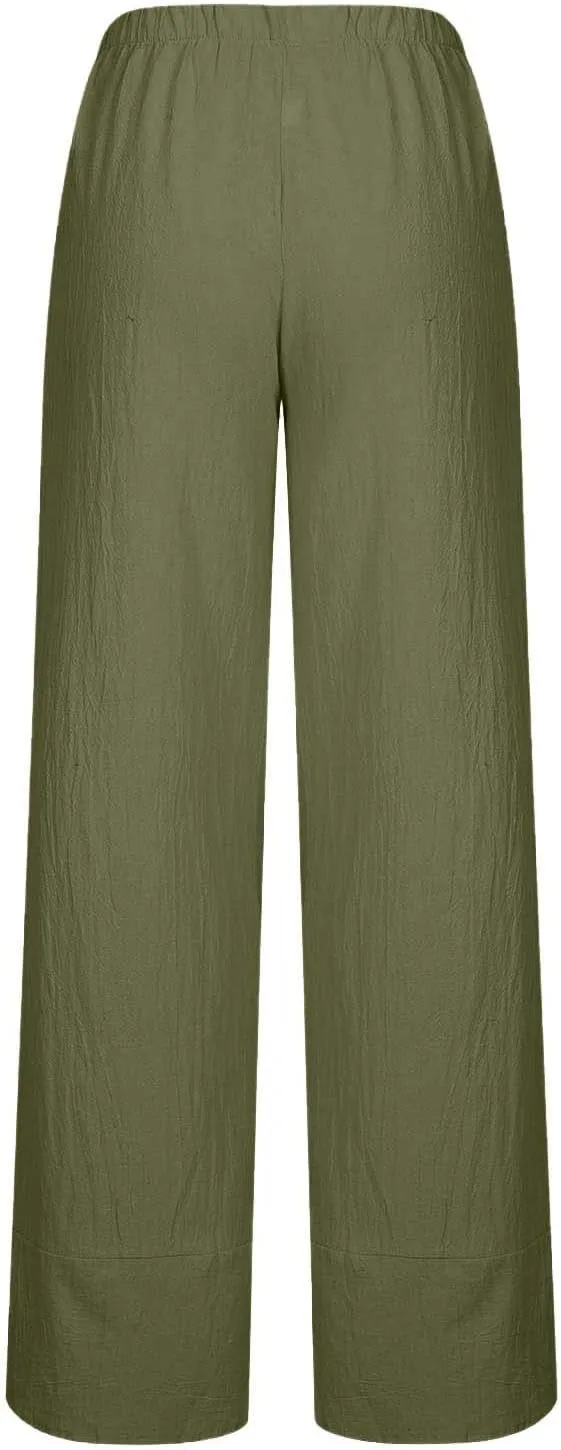 SMIDOW Capri Pants for Women Cotton Linen Wide Leg Capris Casual Summer Cropped Pants Beach Elastic Waist Baggy Crop Trousers