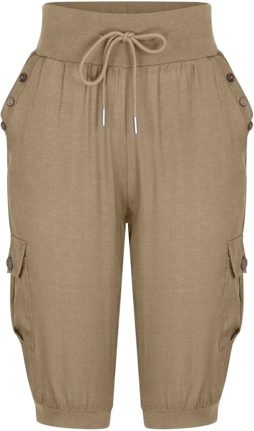 SMIDOW Capri Pants for Women Dressy Casual Drawstring Elastic High Waist Cotton Linen Trousers Active Running Sweatpants