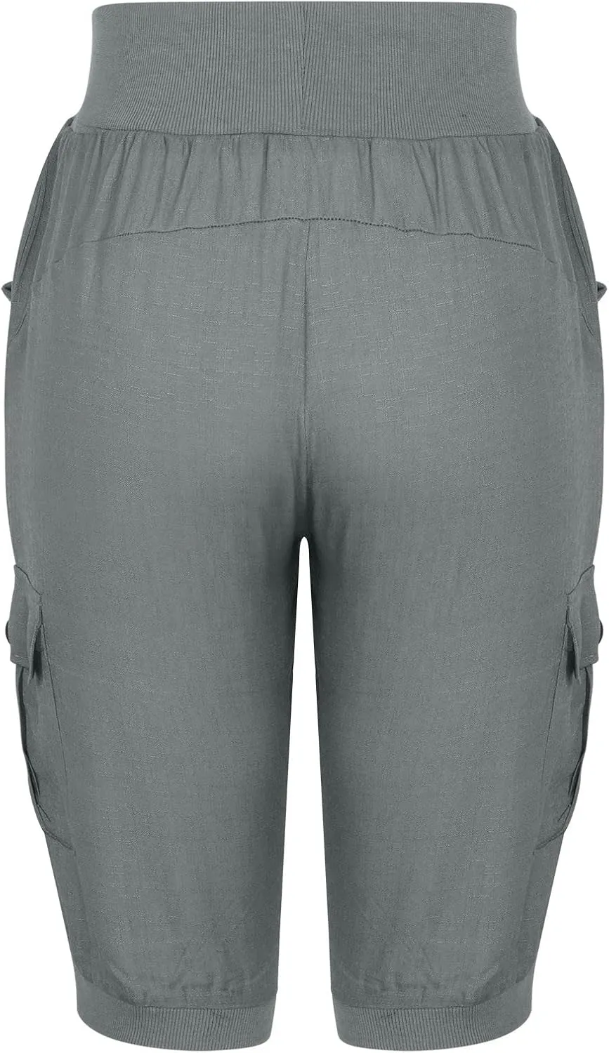 SMIDOW Capri Pants for Women Dressy Casual Drawstring Elastic High Waist Cotton Linen Trousers Active Running Sweatpants