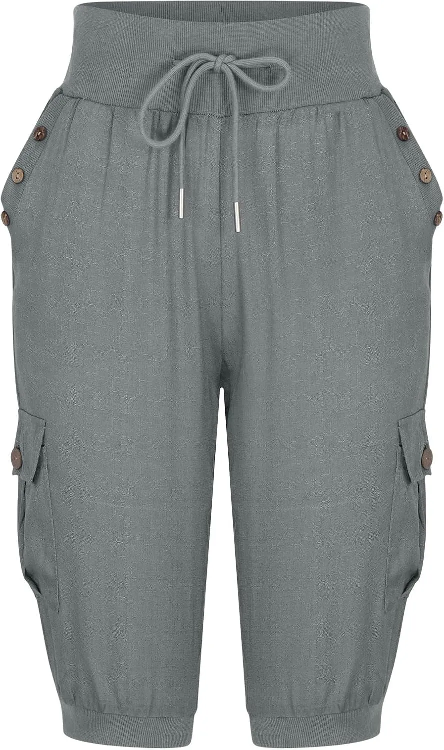 SMIDOW Capri Pants for Women Dressy Casual Drawstring Elastic High Waist Cotton Linen Trousers Active Running Sweatpants