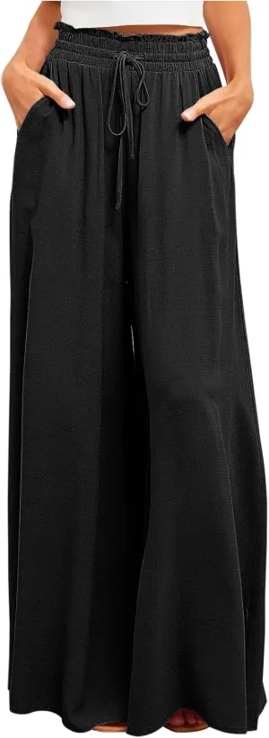 SMIDOW Palazzo Pants for Women Dressy Casual 2024 High Waist Wide Leg Flowy Pants Loose Long Lounge Trousers