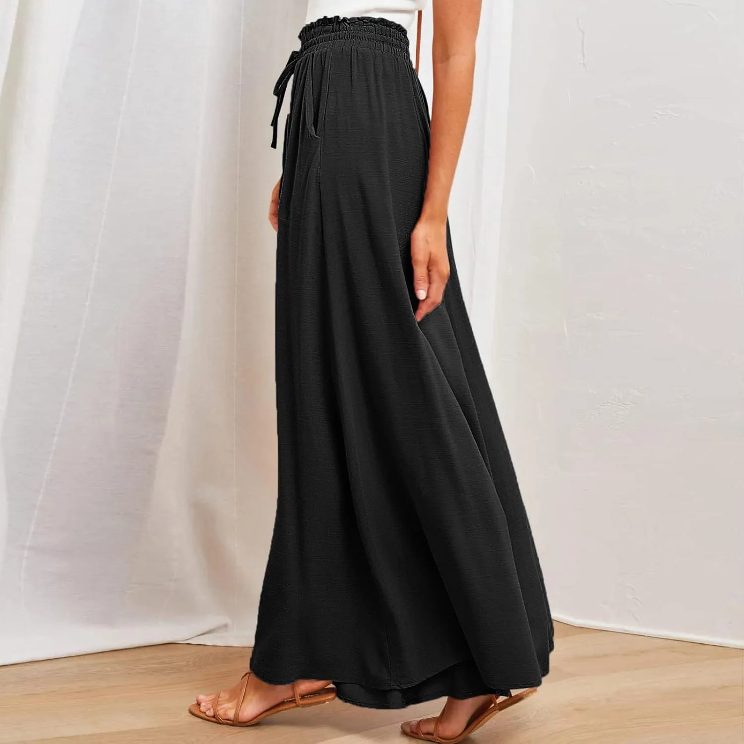 SMIDOW Palazzo Pants for Women Dressy Casual 2024 High Waist Wide Leg Flowy Pants Loose Long Lounge Trousers