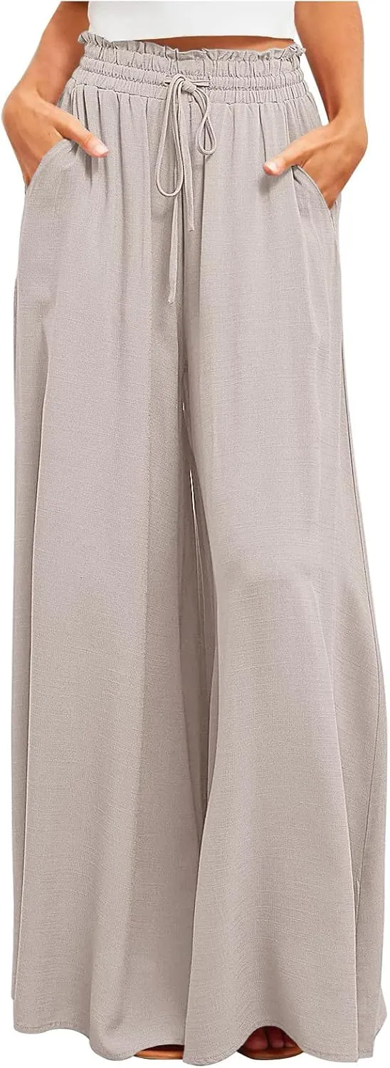 SMIDOW Palazzo Pants for Women Dressy Casual 2024 High Waist Wide Leg Flowy Pants Loose Long Lounge Trousers