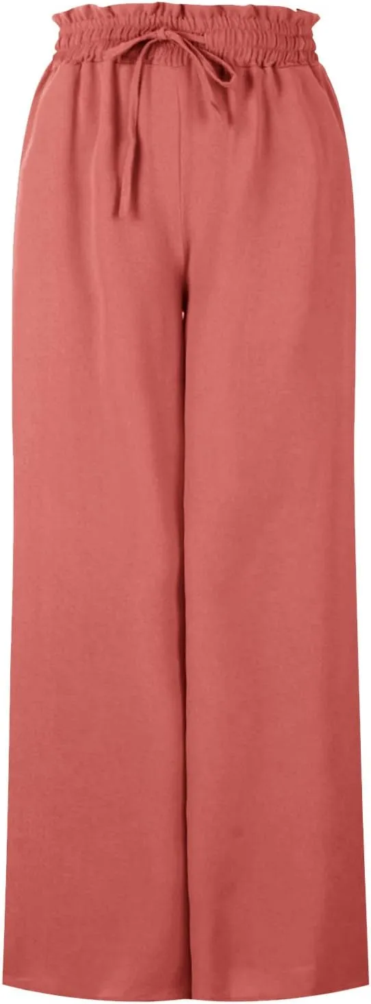 SMIDOW Palazzo Pants for Women Dressy Casual 2024 High Waist Wide Leg Flowy Pants Loose Long Lounge Trousers