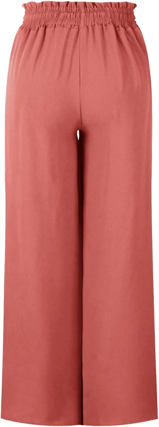 SMIDOW Palazzo Pants for Women Dressy Casual 2024 High Waist Wide Leg Flowy Pants Loose Long Lounge Trousers