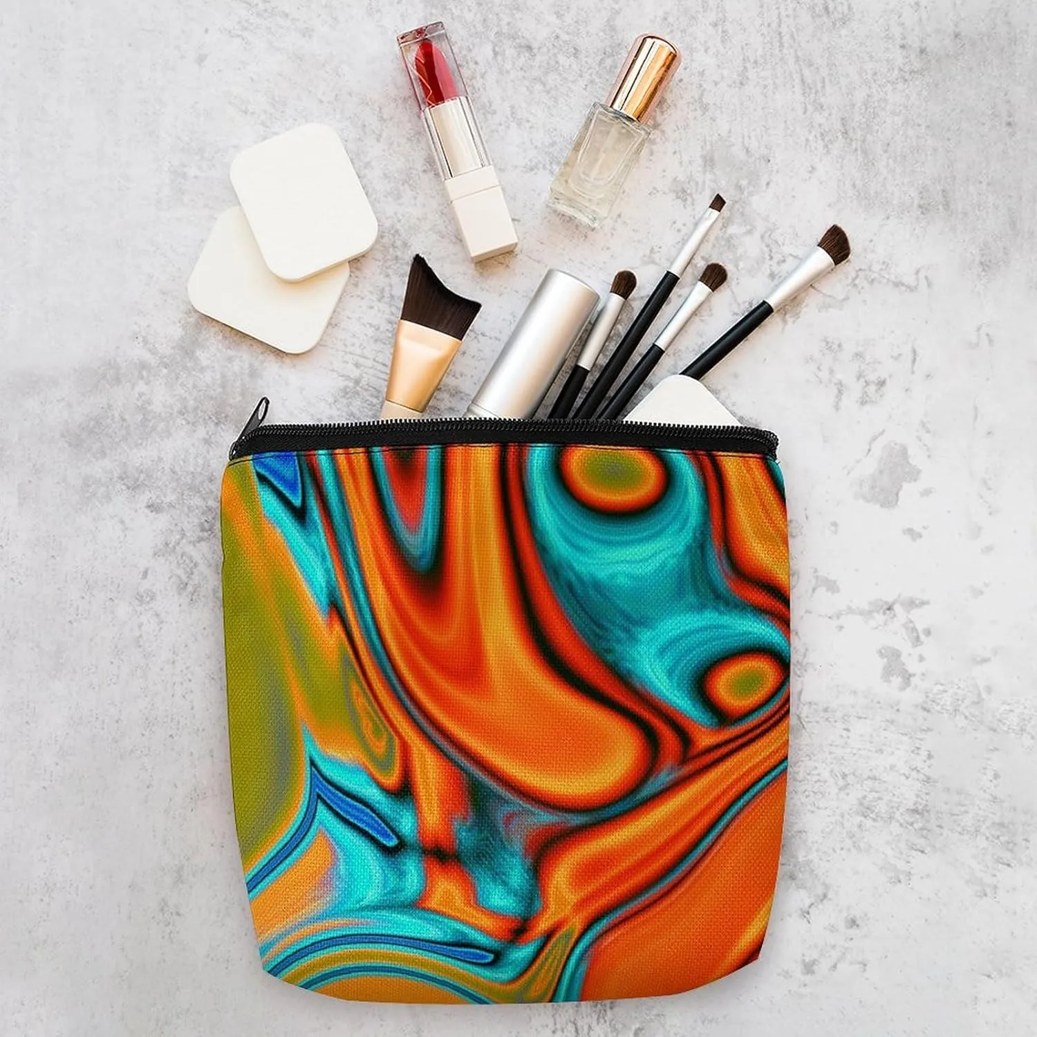 Southwest Hipster Turquoise Orange Swirls - Vivid Modern Cosmetic Bag Makeup Bag Gifts for Women Girls Daughter Sister Bestie Graduation Birthday Christmas Nurse Mothers Day Travel Zipper Pouch