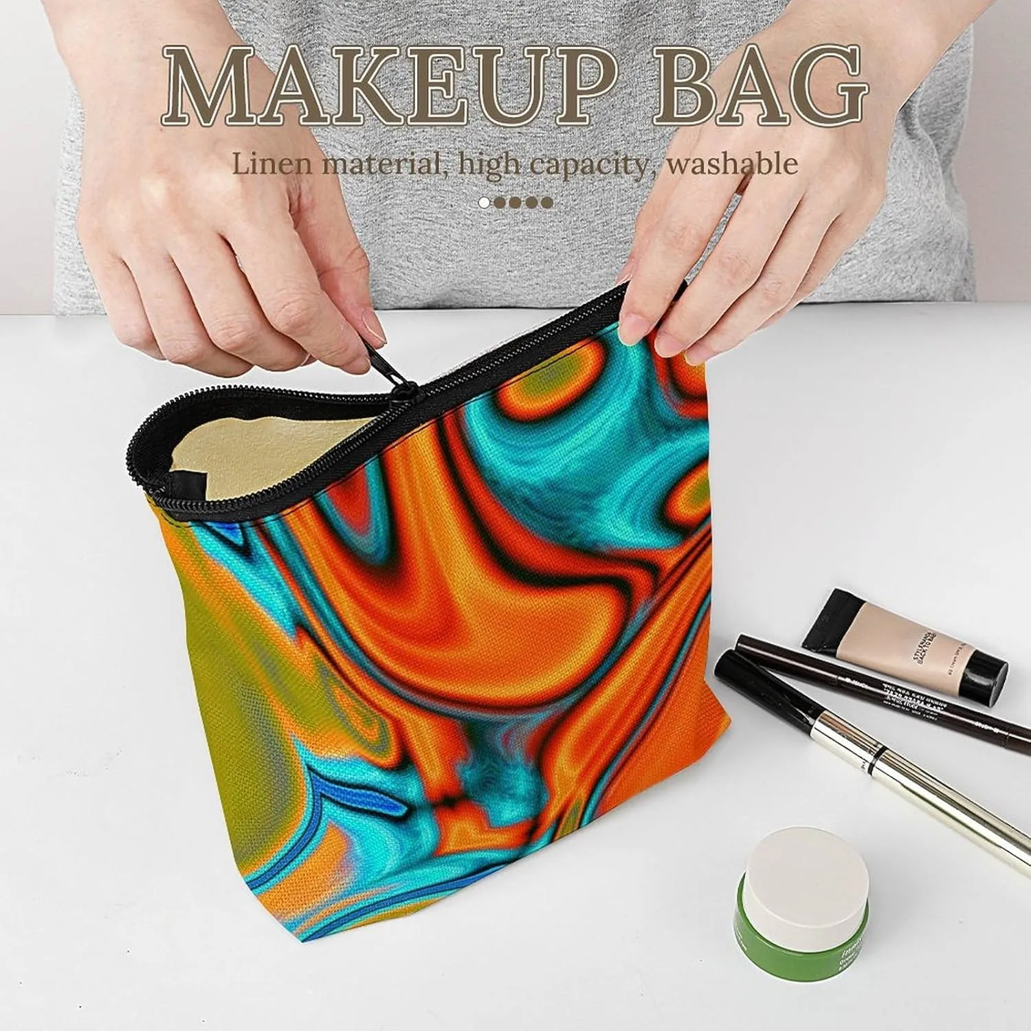 Southwest Hipster Turquoise Orange Swirls - Vivid Modern Cosmetic Bag Makeup Bag Gifts for Women Girls Daughter Sister Bestie Graduation Birthday Christmas Nurse Mothers Day Travel Zipper Pouch