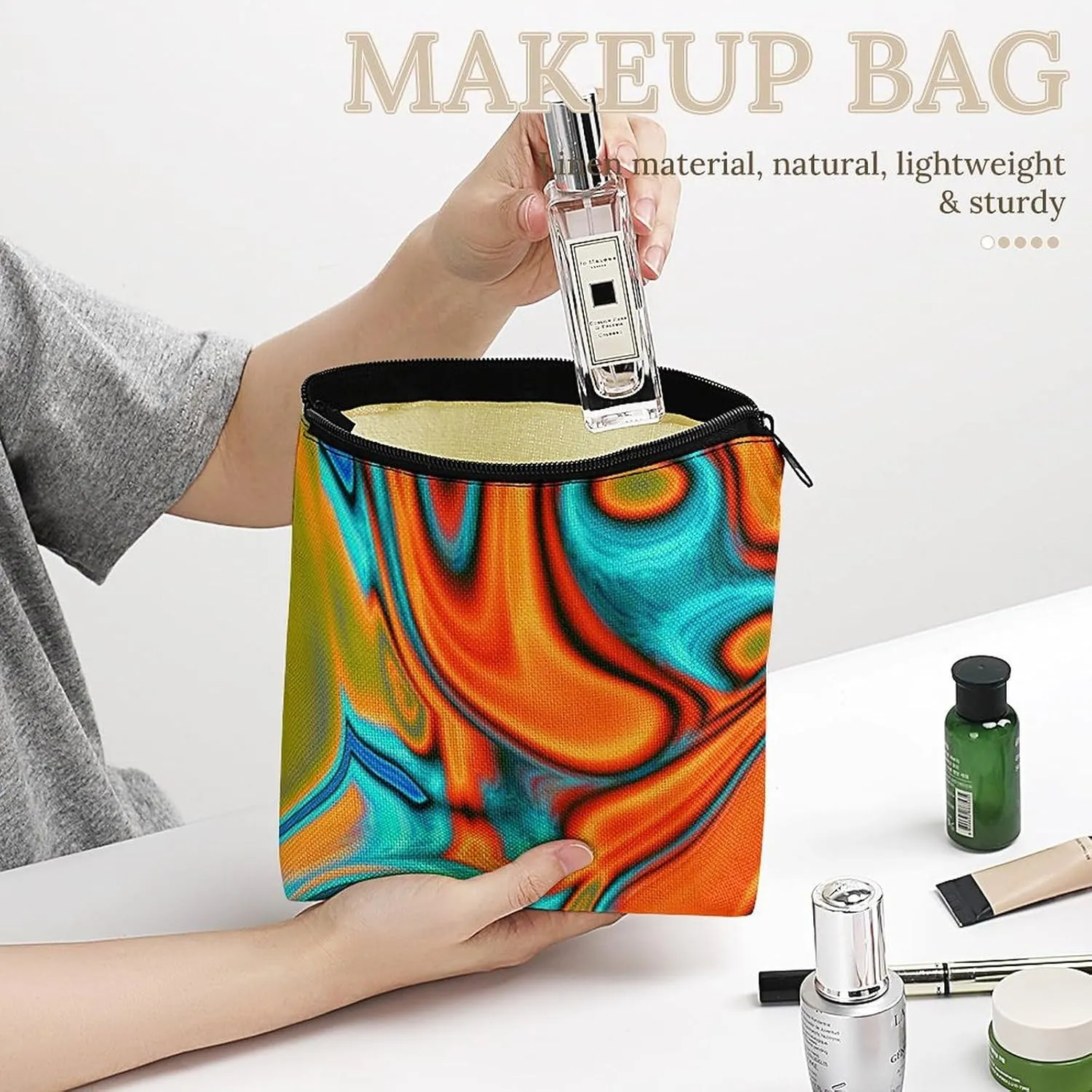 Southwest Hipster Turquoise Orange Swirls - Vivid Modern Cosmetic Bag Makeup Bag Gifts for Women Girls Daughter Sister Bestie Graduation Birthday Christmas Nurse Mothers Day Travel Zipper Pouch