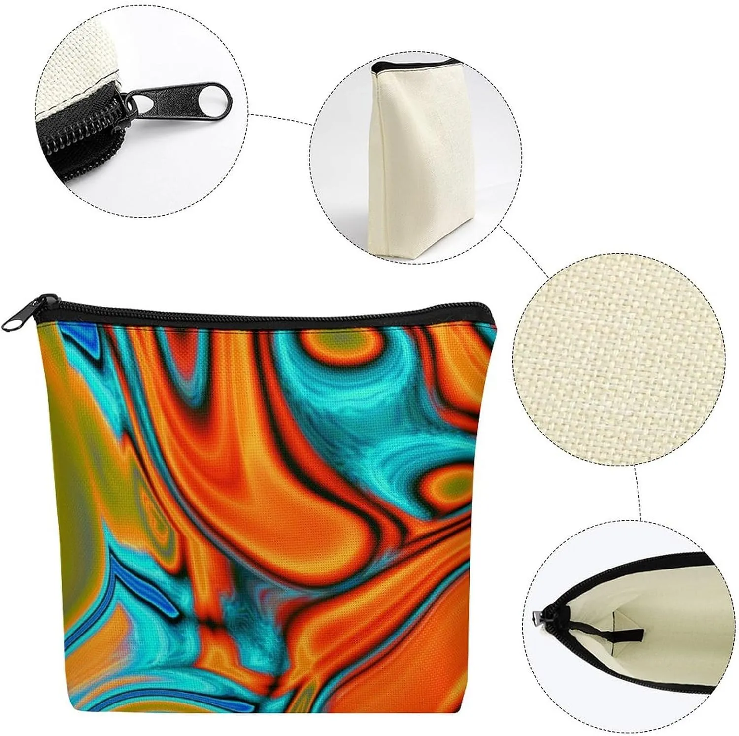Southwest Hipster Turquoise Orange Swirls - Vivid Modern Cosmetic Bag Makeup Bag Gifts for Women Girls Daughter Sister Bestie Graduation Birthday Christmas Nurse Mothers Day Travel Zipper Pouch