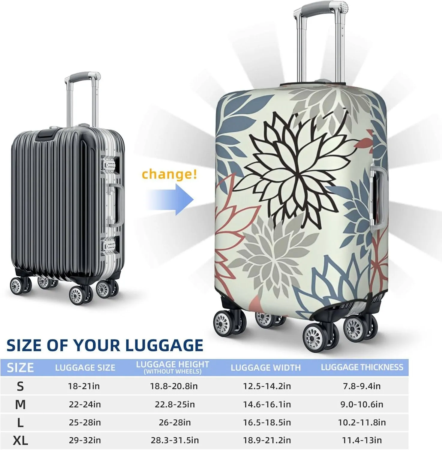Spandex Travel Luggage Cover Suitcase Protector Bag,Colorful Flowers Modern Anti-Scratch Fits 18-32 Inch Luggage, Suitcase Sleeve For Kid And Adult,Medium