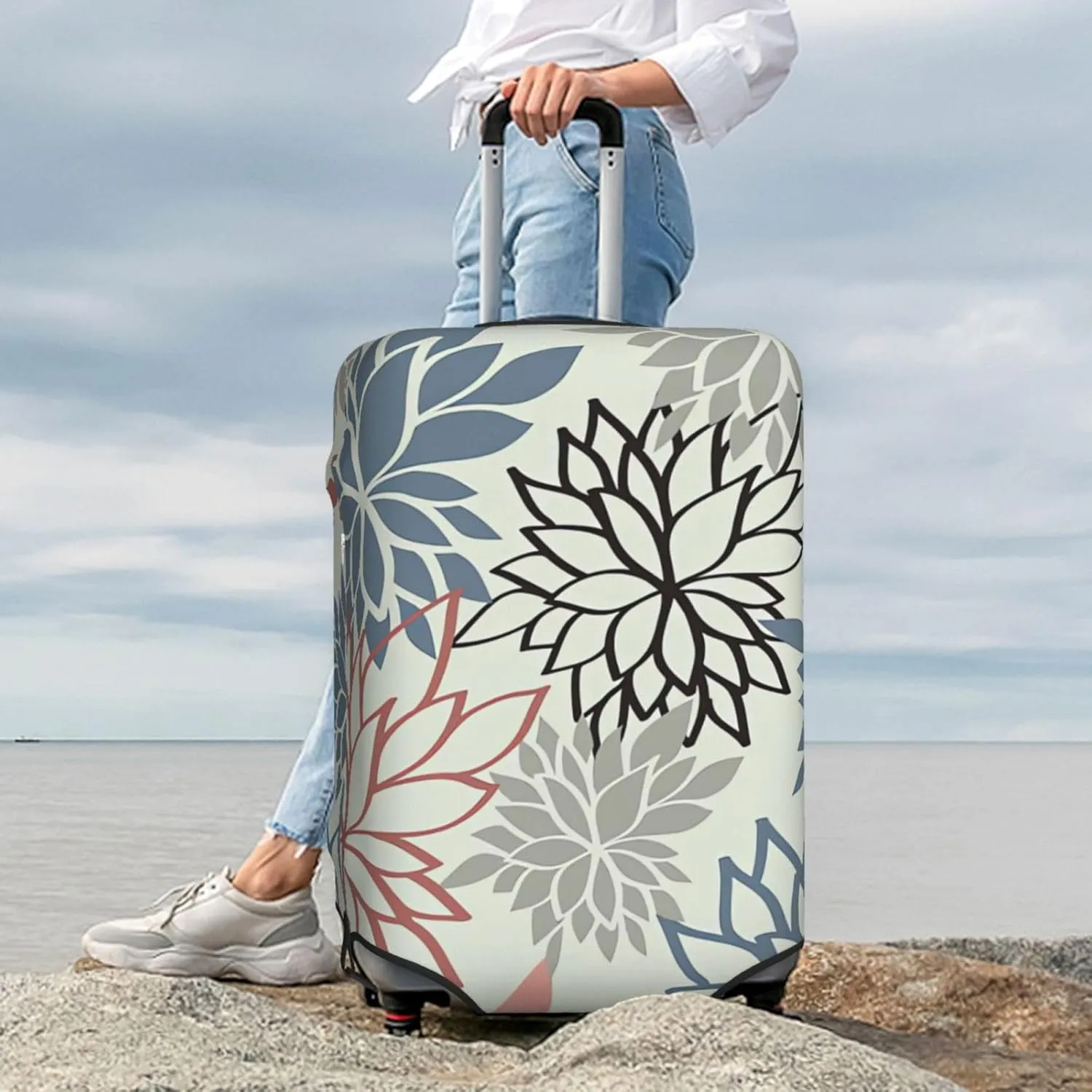 Spandex Travel Luggage Cover Suitcase Protector Bag,Colorful Flowers Modern Anti-Scratch Fits 18-32 Inch Luggage, Suitcase Sleeve For Kid And Adult,Medium