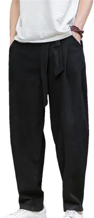 Spring Cotton Linen Pants Men Elastic Waist Casual Harem Pants Loose Sweatpants Traditional Chinese Trousers