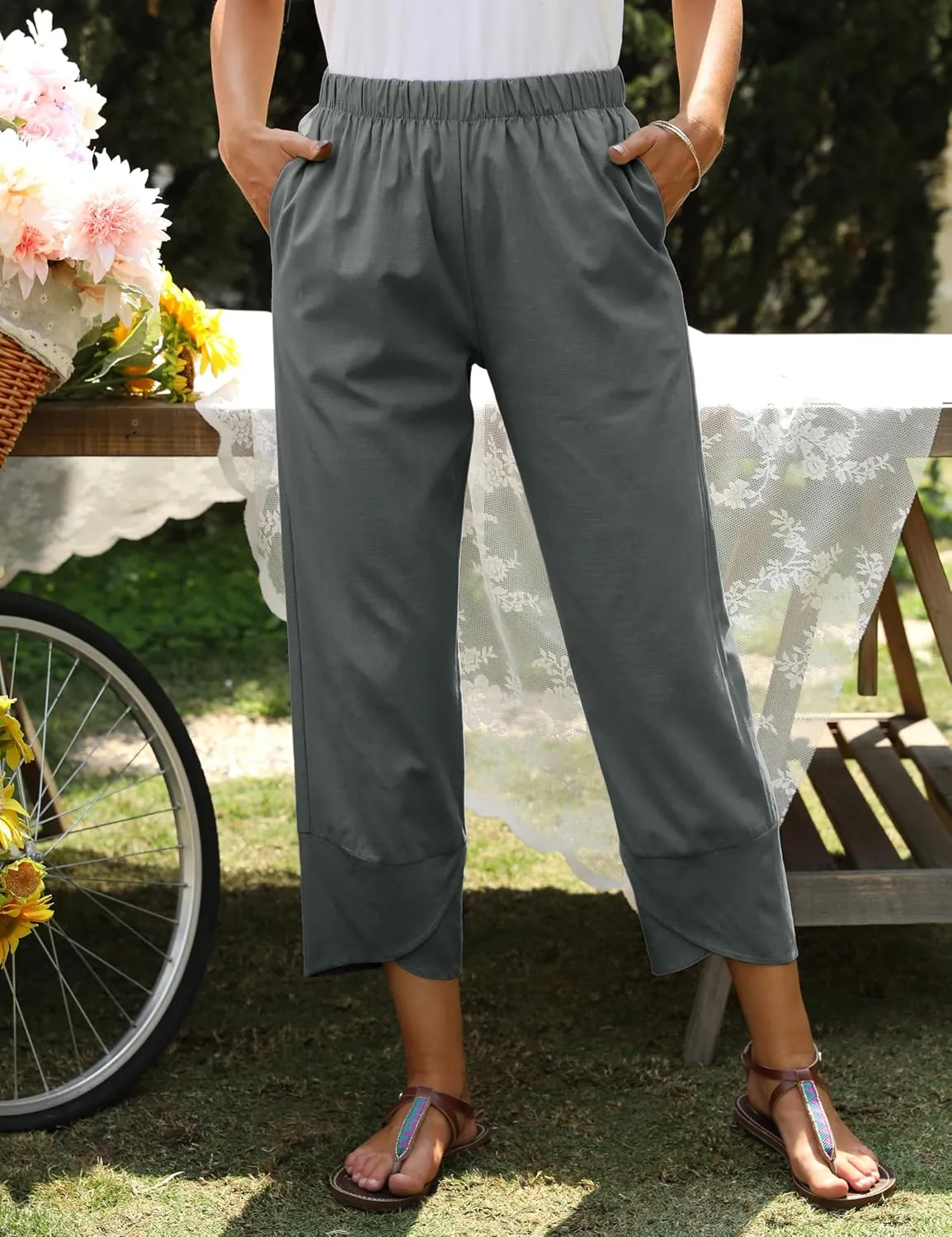 Springrain Women's Capri Pants Casual Summer Cotton Cropped Lounge Pants Trousers