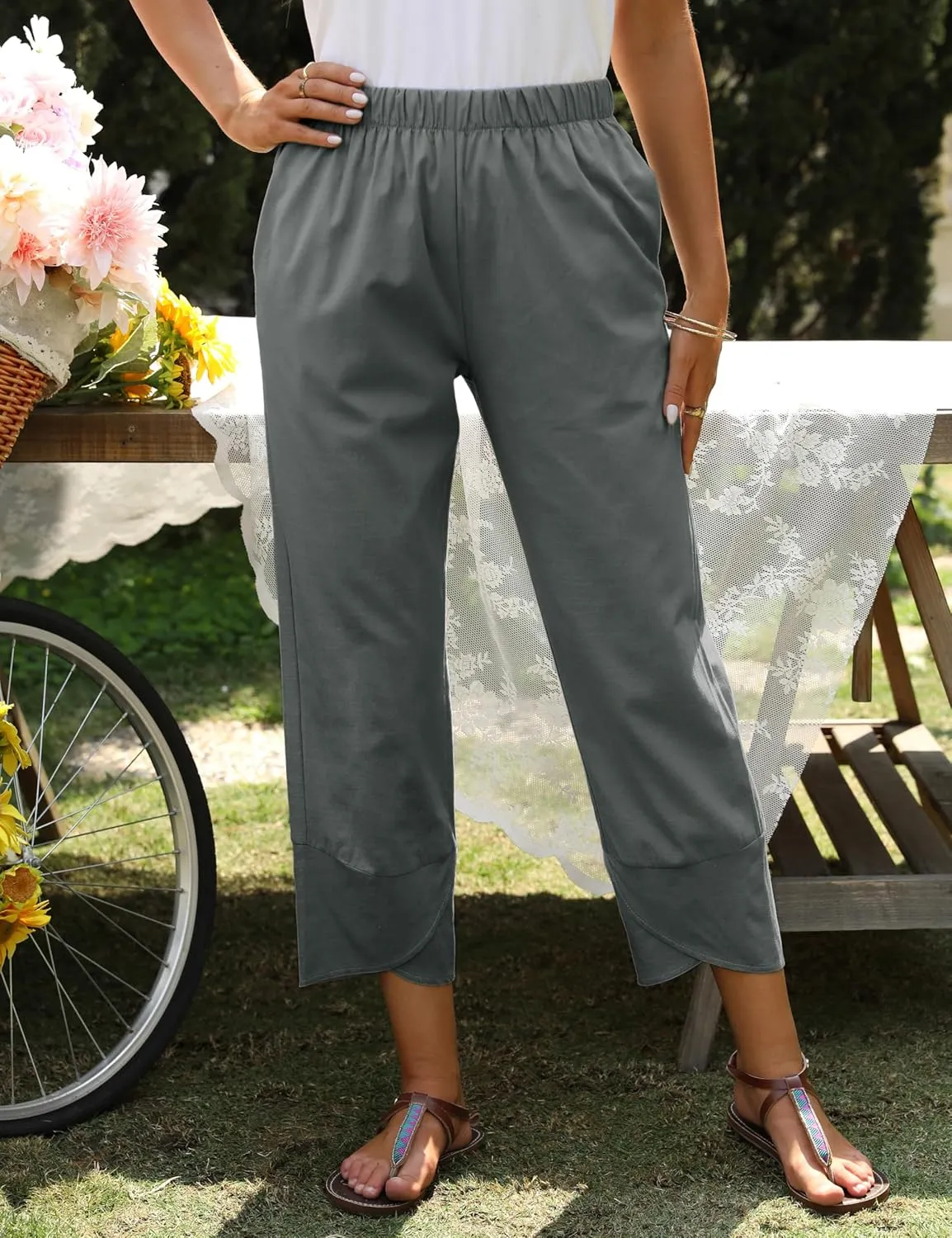 Springrain Women's Capri Pants Casual Summer Cotton Cropped Lounge Pants Trousers