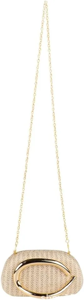 Straw Clutch Purse Evening Handbag Unique Crossbody Bag For Women Woven Summer Beach Bag Metal Handle 2025