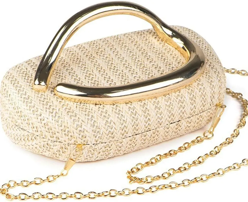 Straw Clutch Purse Evening Handbag Unique Crossbody Bag For Women Woven Summer Beach Bag Metal Handle 2025