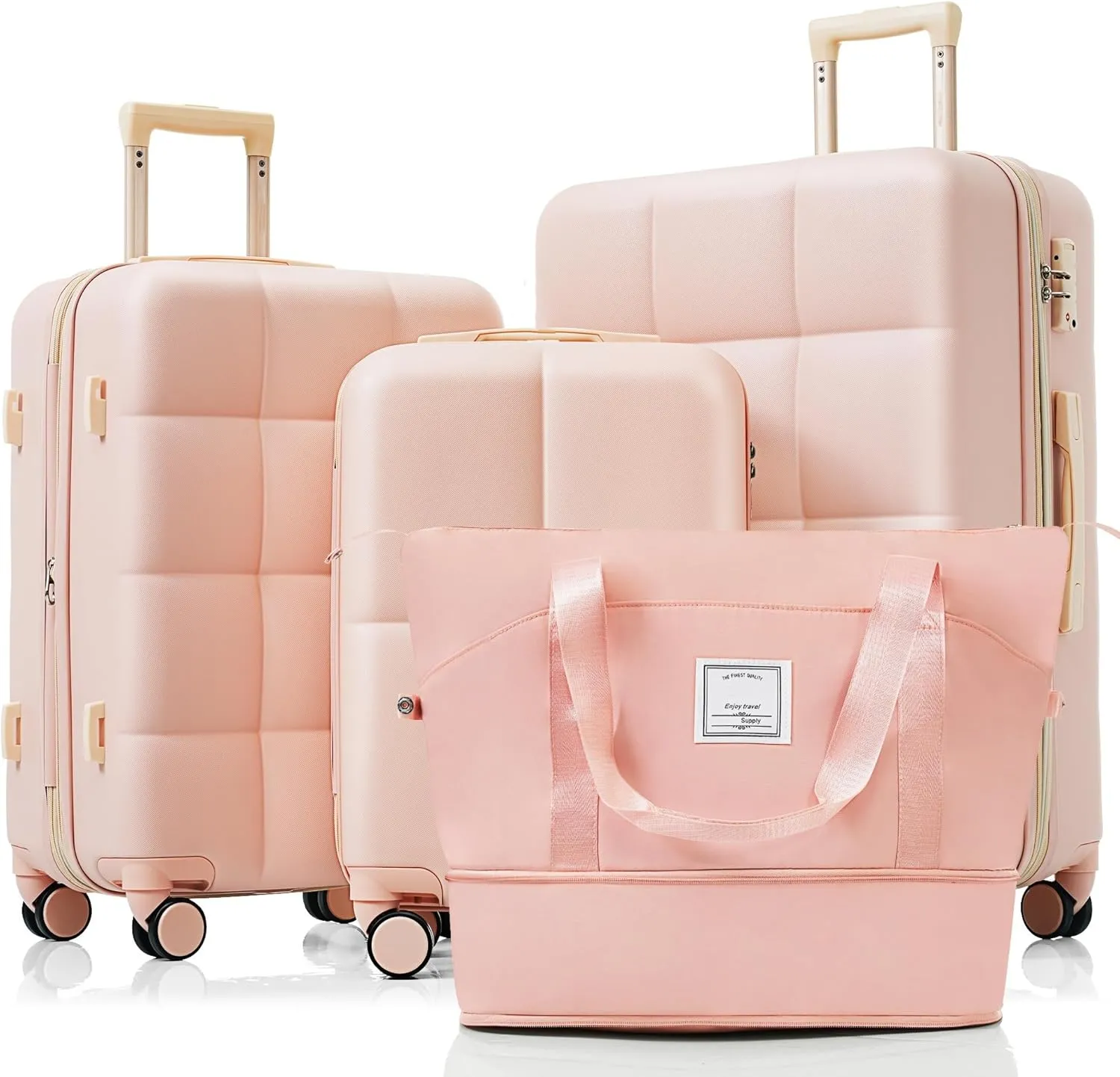 Stylish and Durable 4-Piece Luggage Set with USB Port, Expandable Design, and Spinner Wheels - for Modern Travelers, Pink