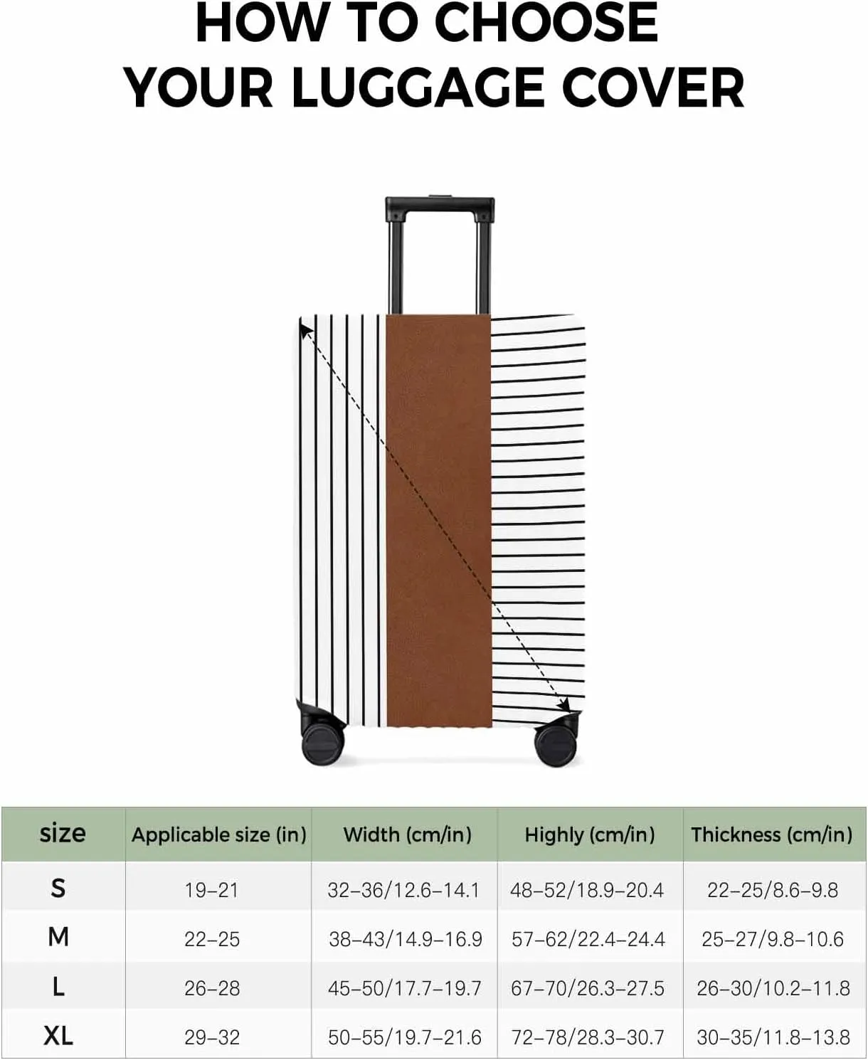 Suitcase Cover Protectors, Bohemian Modern Pattern Retro Farmhouse Leather Texture Style Black Lines Brown,Splash Proof Travel Luggage Cover Protector Fits 29-32 Inch Luggage