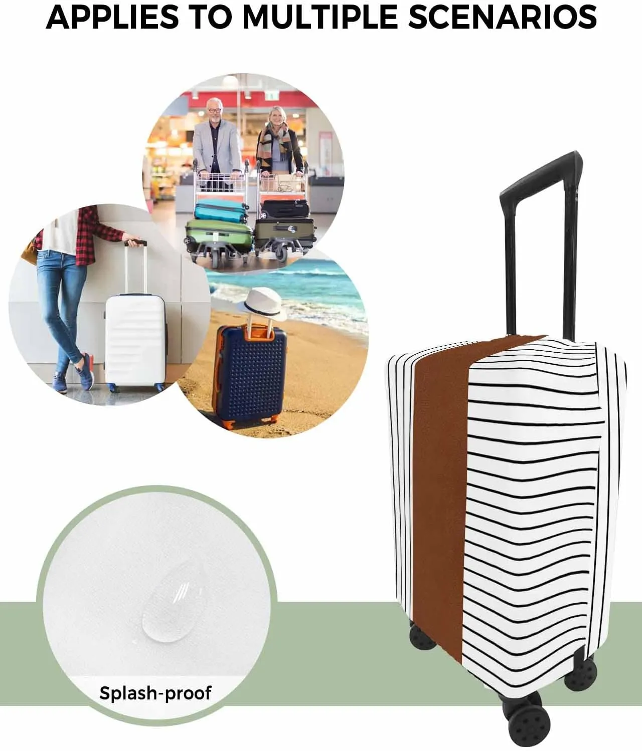Suitcase Cover Protectors, Bohemian Modern Pattern Retro Farmhouse Leather Texture Style Black Lines Brown,Splash Proof Travel Luggage Cover Protector Fits 29-32 Inch Luggage