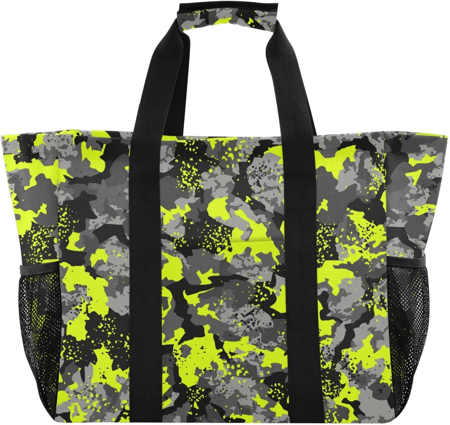 susiyo Abstract Modern Gray Camouflage Reusable Grocery Tote Bag Collapsible Canvas Beach Bag Large Travel Bags for Hiking Trip Pool