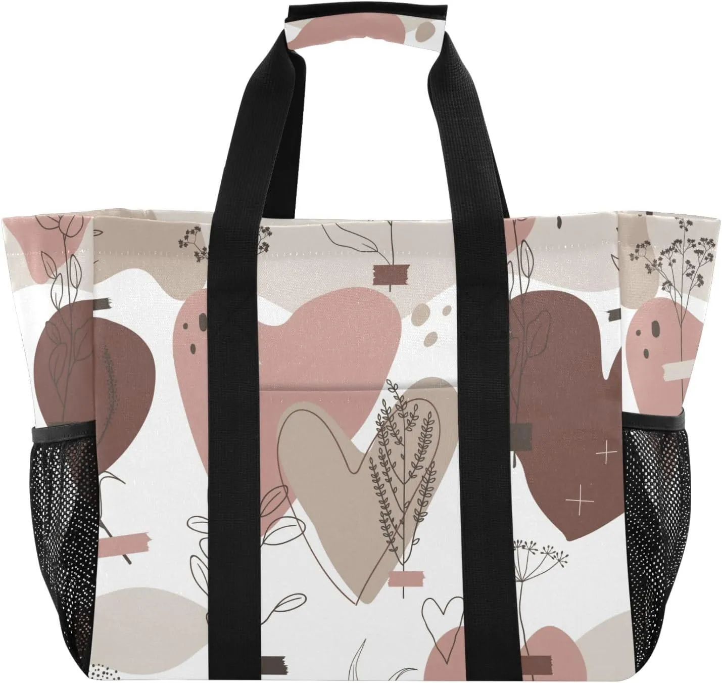 susiyo Modern Hearts Reusable Grocery Tote Bag Collapsible Canvas Beach Bag Large Travel Bags for Hiking Trip Pool