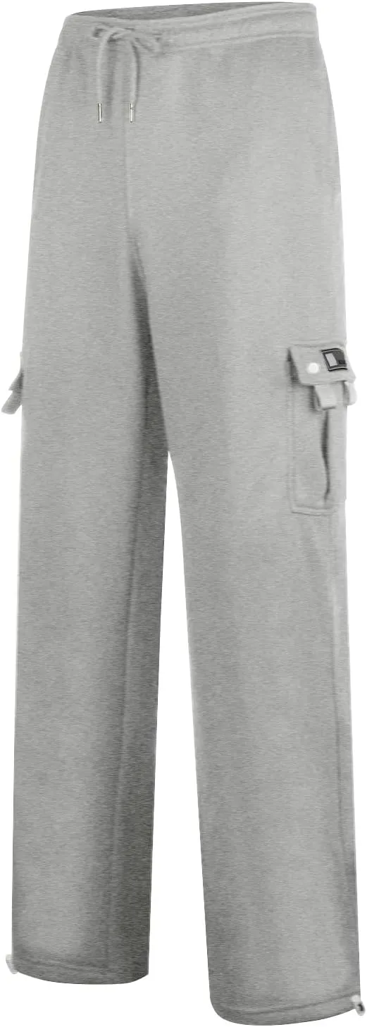 Sweatpants for Men Tapered Cargo Retro Sports Elastic Waist Solid Split Utility Regular Fit Pants