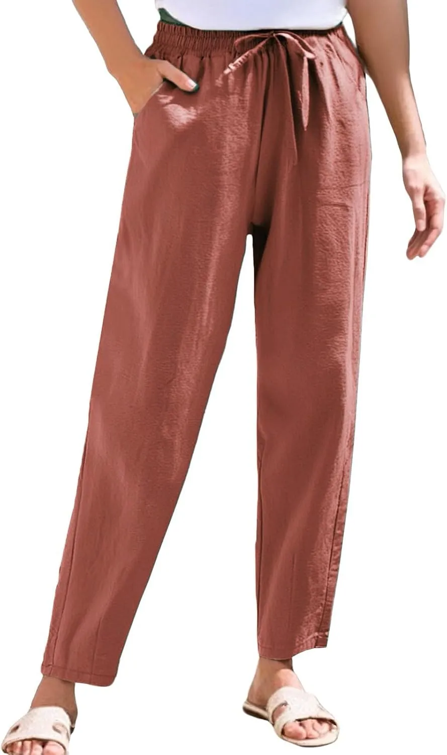 Sweatpants Women Golf Cotton Linen Low Rise,Wide Leg Pants Striped, Trousers with Pockets Baggy Wide