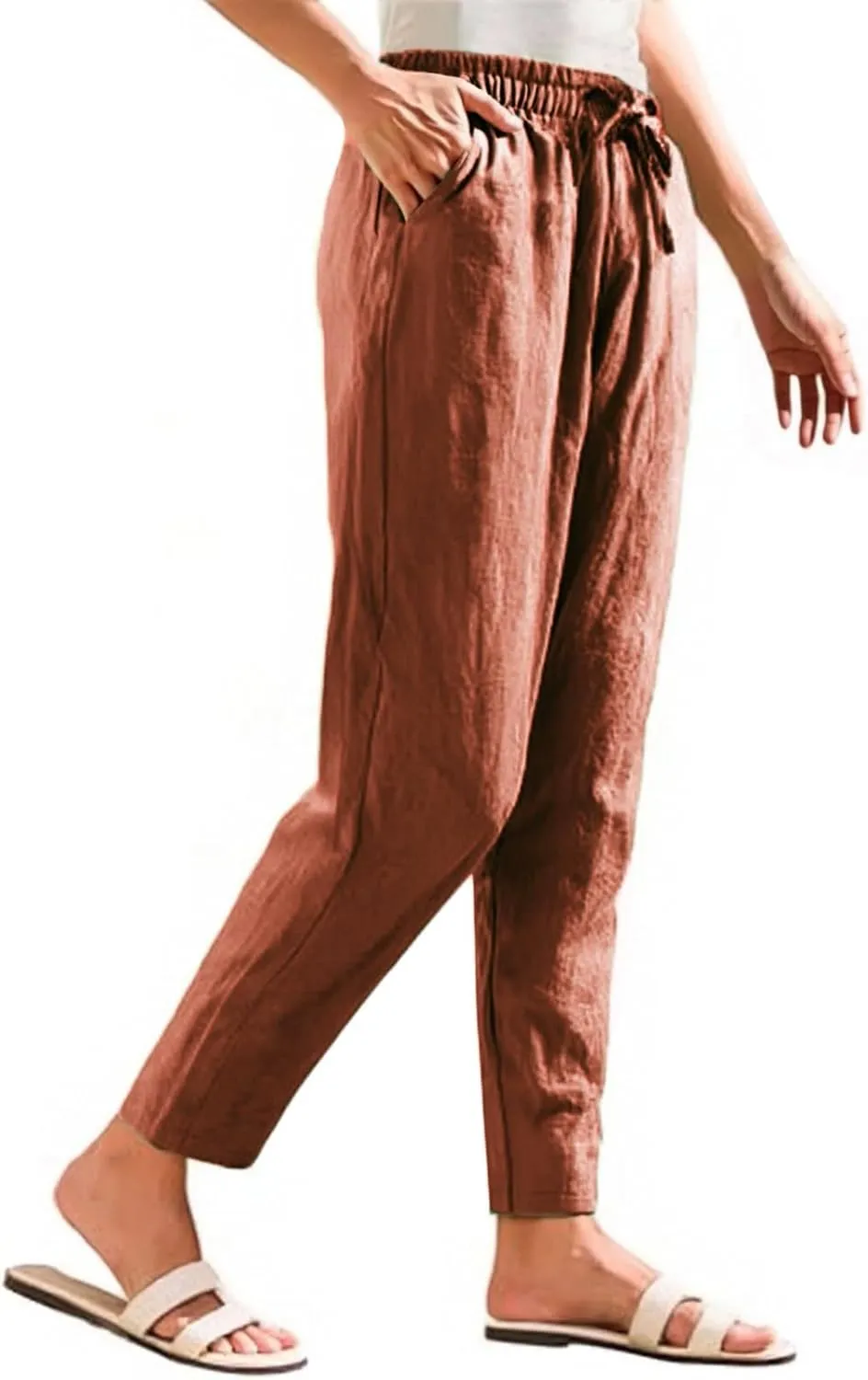 Sweatpants Women Golf Cotton Linen Low Rise,Wide Leg Pants Striped, Trousers with Pockets Baggy Wide