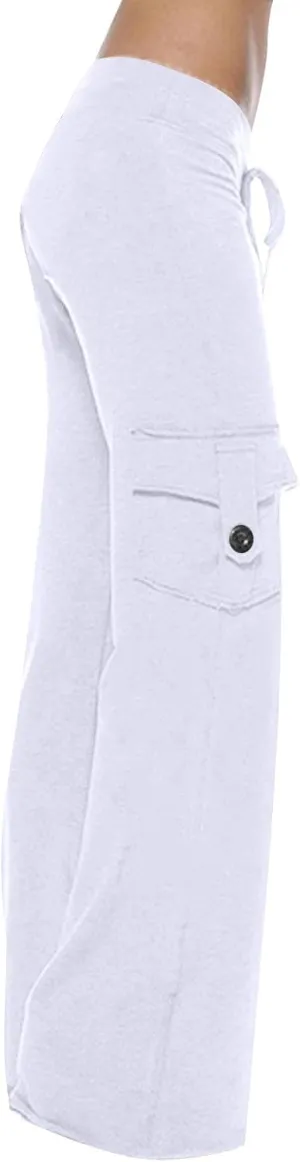 Sweatpants Women Workout Leggings Stretch High Waist Casual Cargo Pants Button Pockets Yoga Gym Loose Fit Trousers