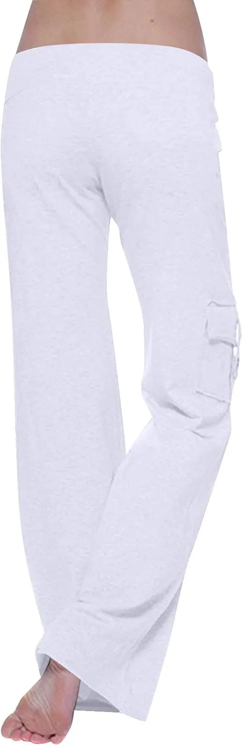 Sweatpants Women Workout Leggings Stretch High Waist Casual Cargo Pants Button Pockets Yoga Gym Loose Fit Trousers