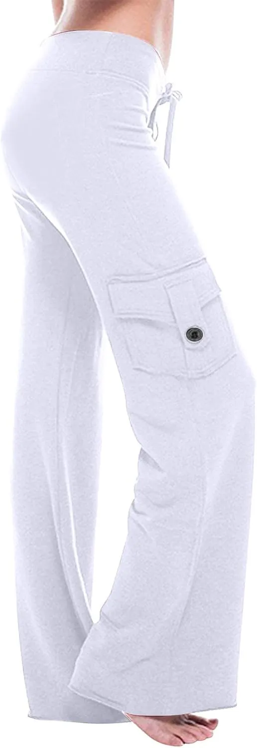 Sweatpants Women Workout Leggings Stretch High Waist Casual Cargo Pants Button Pockets Yoga Gym Loose Fit Trousers