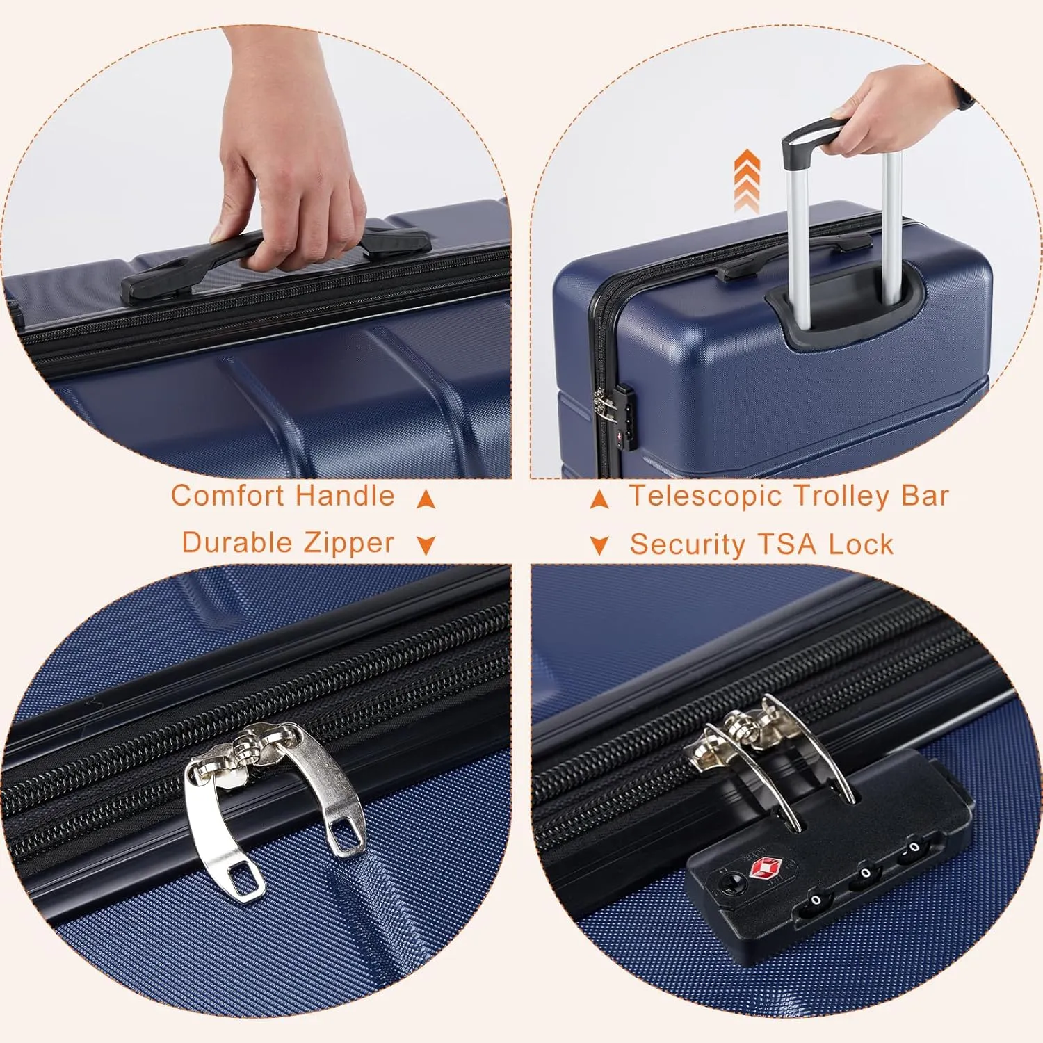 Sweetcrispy Carry on Luggage,Hard Shell Expandable Double Spinner Rolling Wheels Suitcase,TSA Lock, Modern Blue, 20 inch