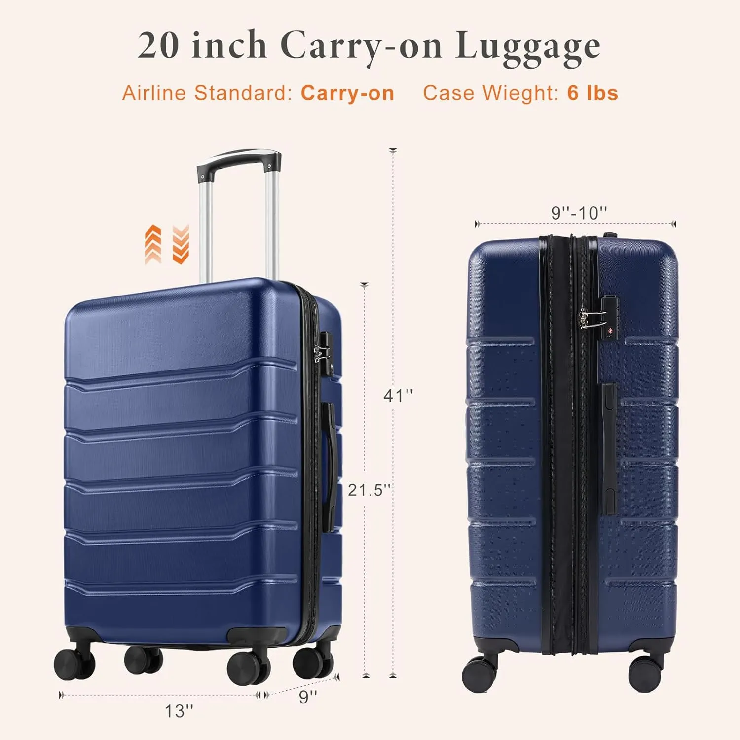 Sweetcrispy Carry on Luggage,Hard Shell Expandable Double Spinner Rolling Wheels Suitcase,TSA Lock, Modern Blue, 20 inch