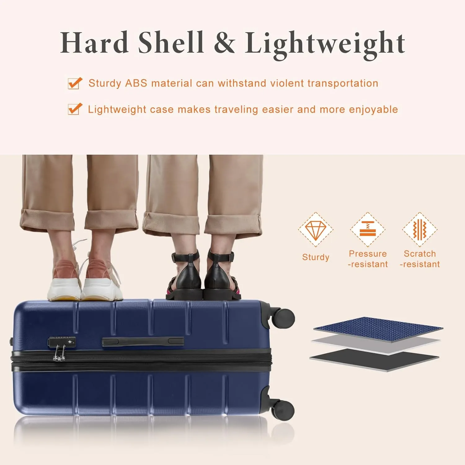 Sweetcrispy Carry on Luggage,Hard Shell Expandable Double Spinner Rolling Wheels Suitcase,TSA Lock, Modern Blue, 20 inch