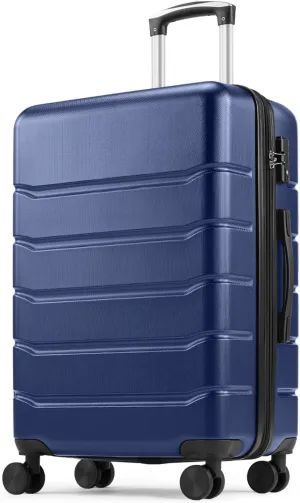 Sweetcrispy Carry on Luggage,Hard Shell Expandable Double Spinner Rolling Wheels Suitcase,TSA Lock, Modern Blue, 20 inch