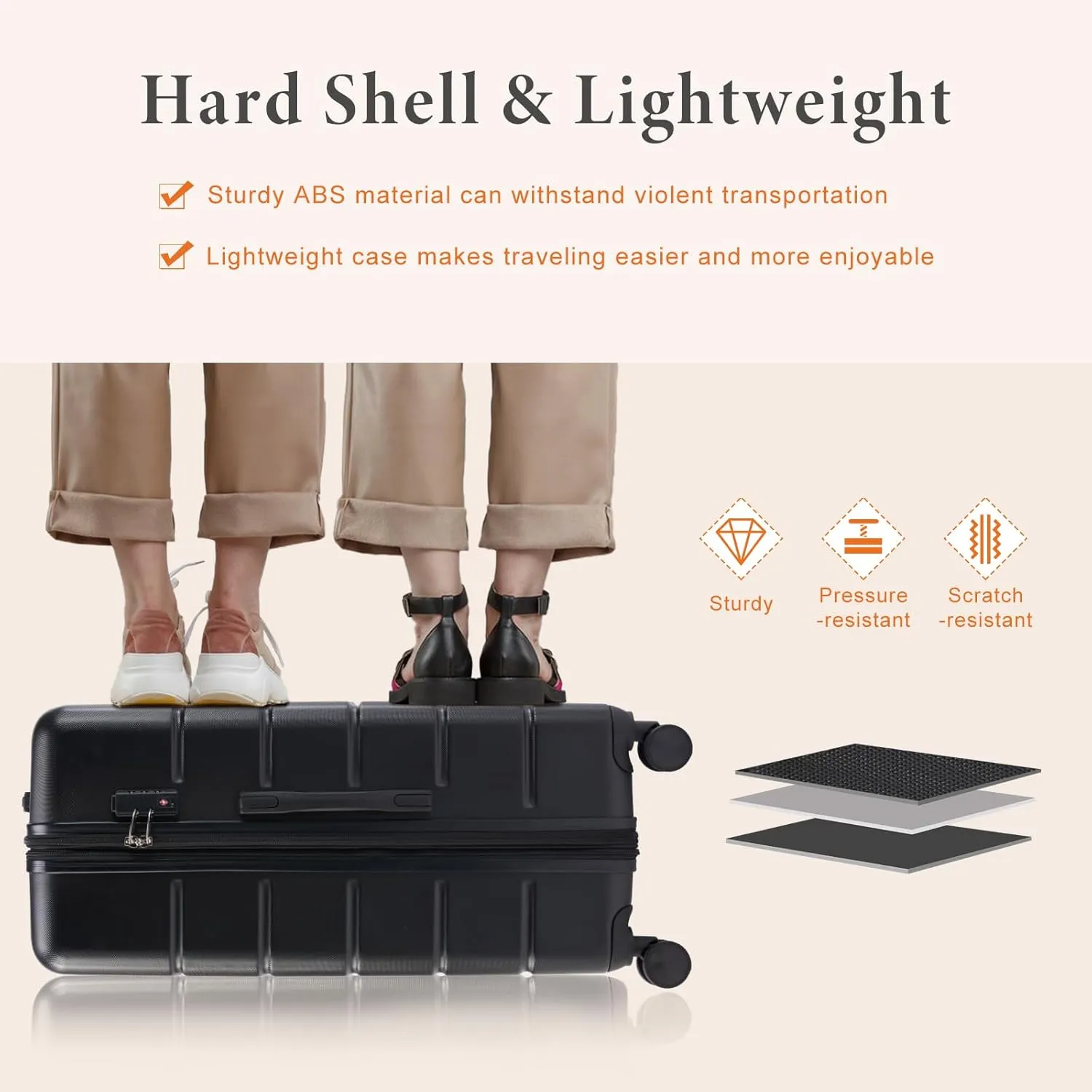 Sweetcrispy Luggage Spinner Wheels Lightweight Expandable Travel Hard Shell Suitcases with TSA Lock, Modern Black, 3-Piece Set (20/24/28)