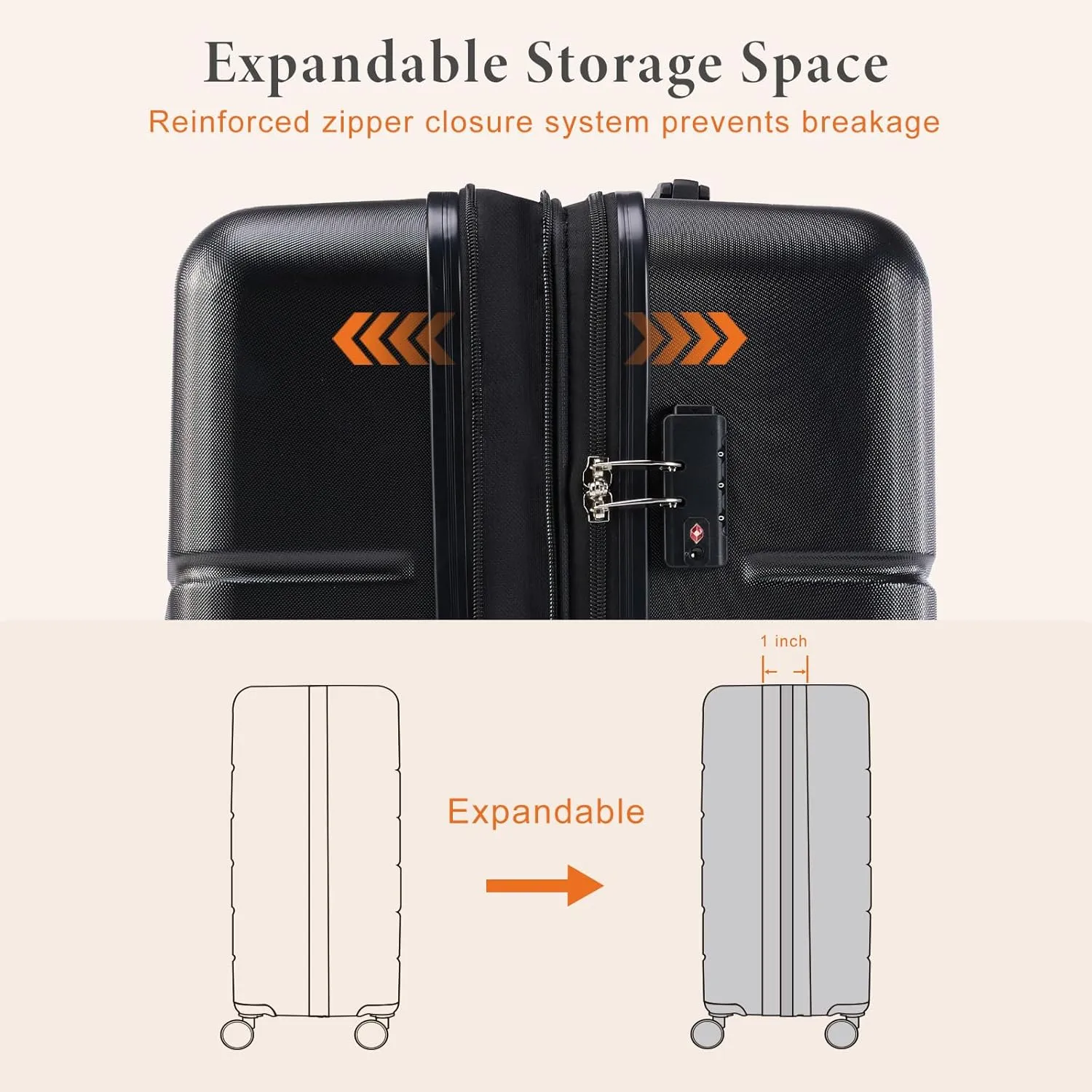 Sweetcrispy Luggage Spinner Wheels Lightweight Expandable Travel Hard Shell Suitcases with TSA Lock, Modern Black, 3-Piece Set (20/24/28)