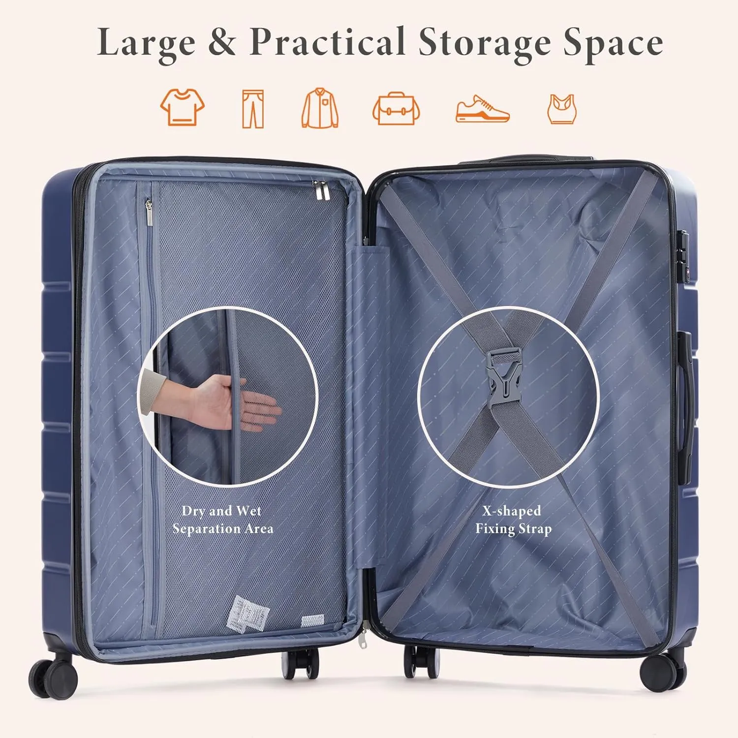 Sweetcrispy Luggage Spinner Wheels Lightweight Expandable Travel Hard Shell Suitcases with TSA Lock, Modern Blue, 3-Piece Set (20/24/28)