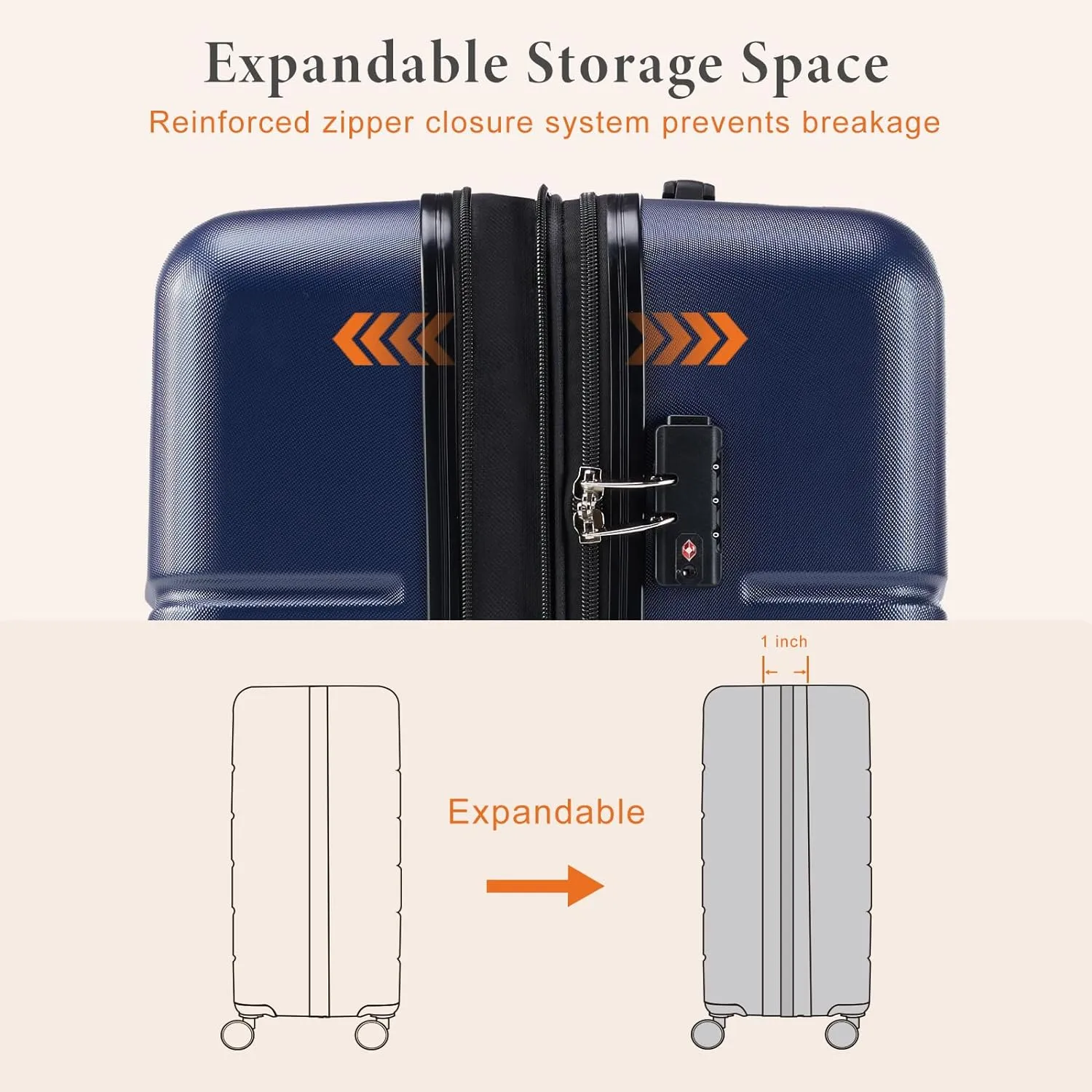 Sweetcrispy Luggage Spinner Wheels Lightweight Expandable Travel Hard Shell Suitcases with TSA Lock, Modern Blue, 3-Piece Set (20/24/28)