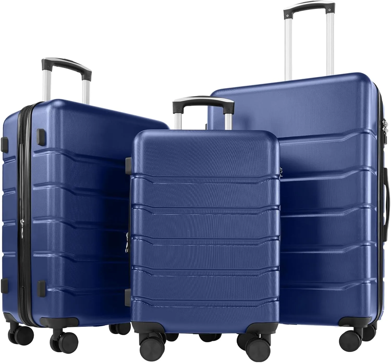 Sweetcrispy Luggage Spinner Wheels Lightweight Expandable Travel Hard Shell Suitcases with TSA Lock, Modern Blue, 3-Piece Set (20/24/28)