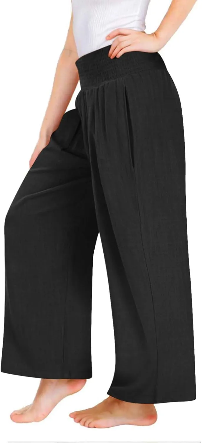 Teen Girls Cotton Linen Palazzo Pants Summer High Waist Casual Lounge Wide Leg Pant 2025 Beach Travel Resort Trousers