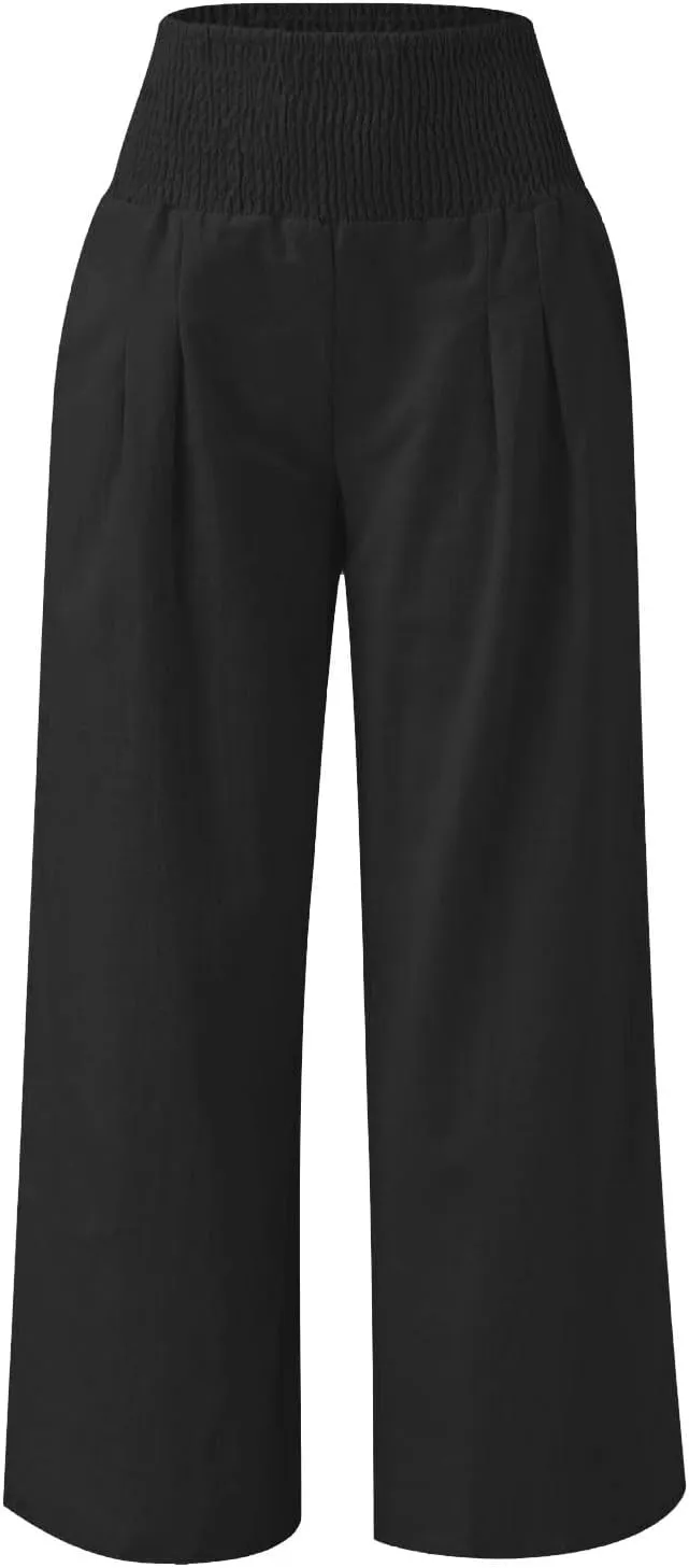 Teen Girls Cotton Linen Palazzo Pants Summer High Waist Casual Lounge Wide Leg Pant 2025 Beach Travel Resort Trousers