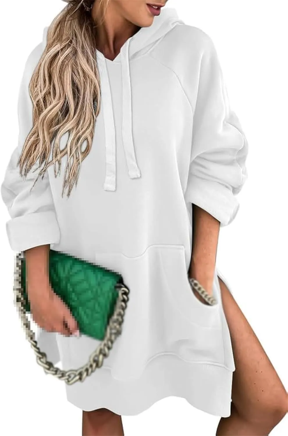 The Oversized Hoodie Dress Women, Women's Casual Pullover Sweatshirt Long Sleeve Split Hem Hoodie Dress with Pocket