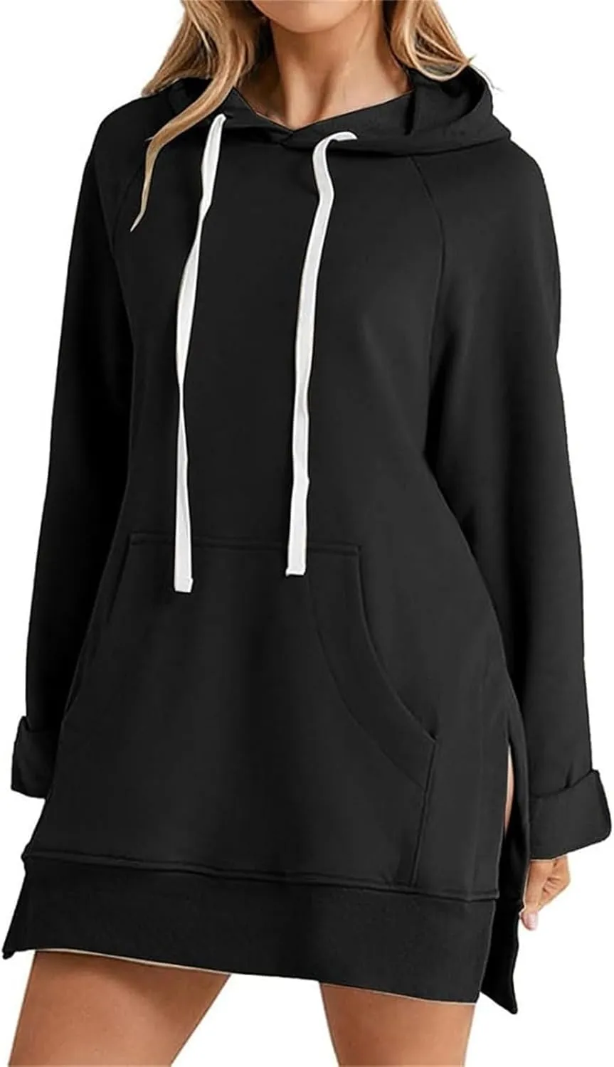 The Oversized Hoodie Dress Women, Women's Casual Pullover Sweatshirt Long Sleeve Split Hem Hoodie Dress with Pocket