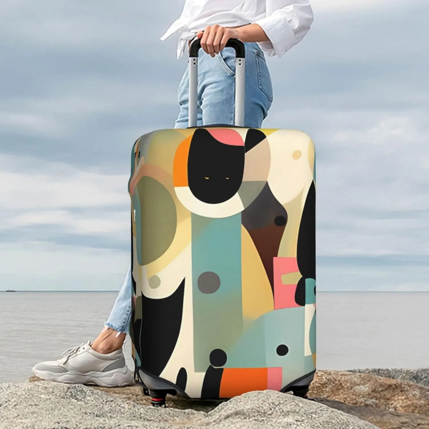 Travel Luggage Cover Elastic Luggage Covers Mid-Century Modern Art Cat Suitcase Cover Luggages Protector for Travel Anti-Scratch Suitcase Covers for Adult Washable Luggages Decorative (18-32 inch)