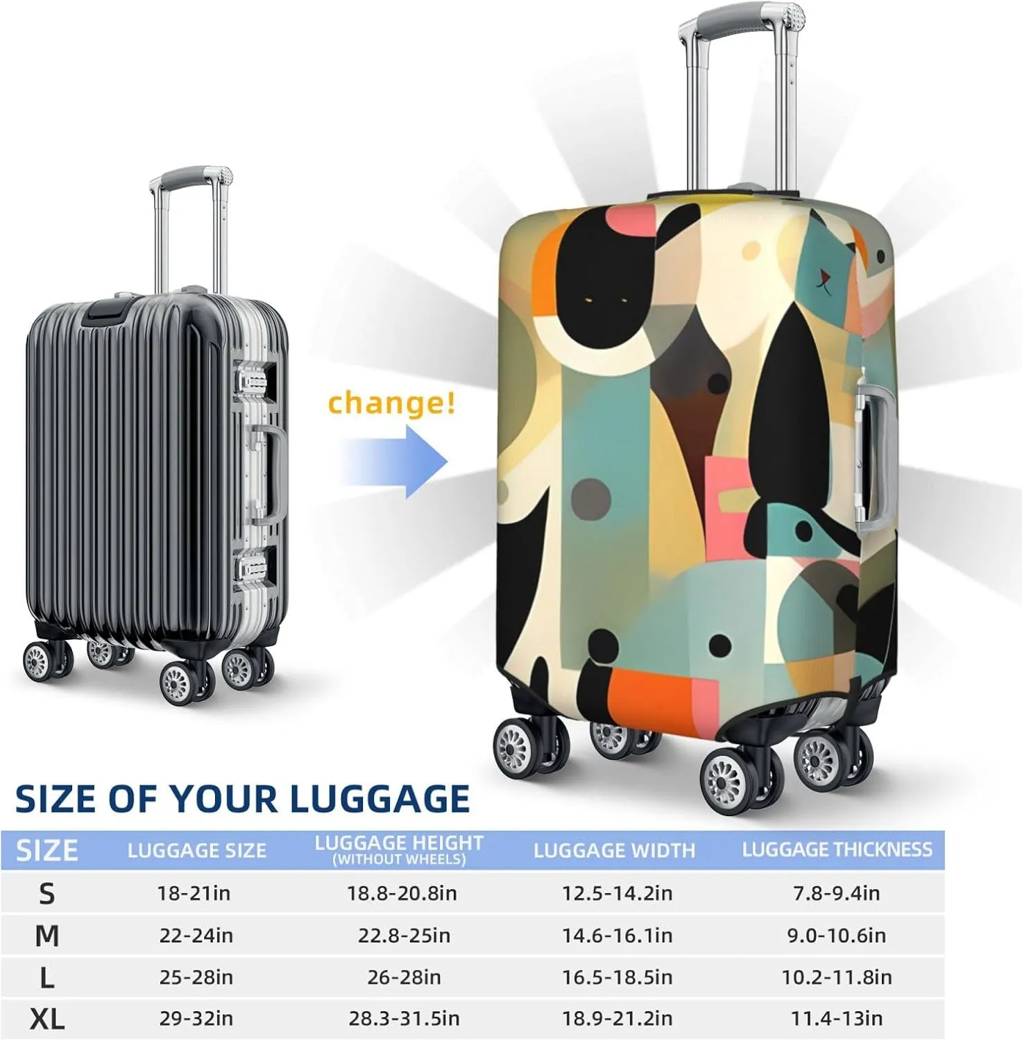 Travel Luggage Cover Elastic Luggage Covers Mid-Century Modern Art Cat Suitcase Cover Luggages Protector for Travel Anti-Scratch Suitcase Covers for Adult Washable Luggages Decorative (18-32 inch)