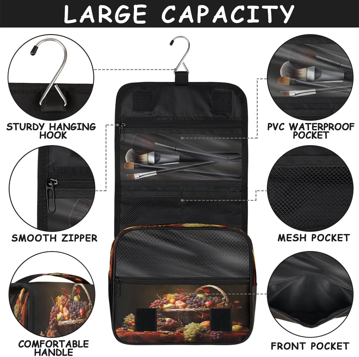 Travel Toiletry Bag for Women & Men Grapes Tropical Fruit Modern Hanging Cosmetic Organizer Portable Waterproof Makeup Case Make Up Bag with Compartments Travel Essentials for Bathroom Shower